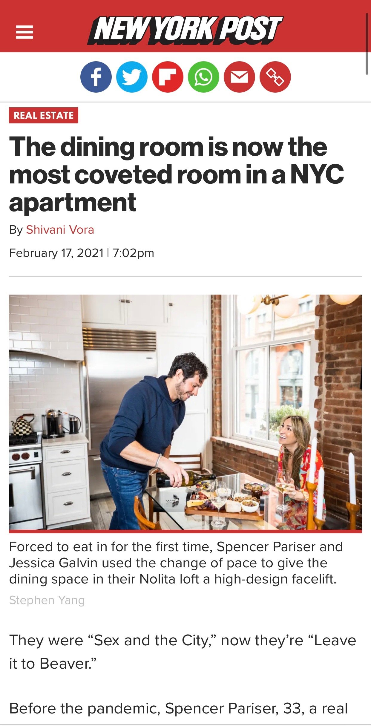 The dining room is now the most coveted room in a NYC apartment